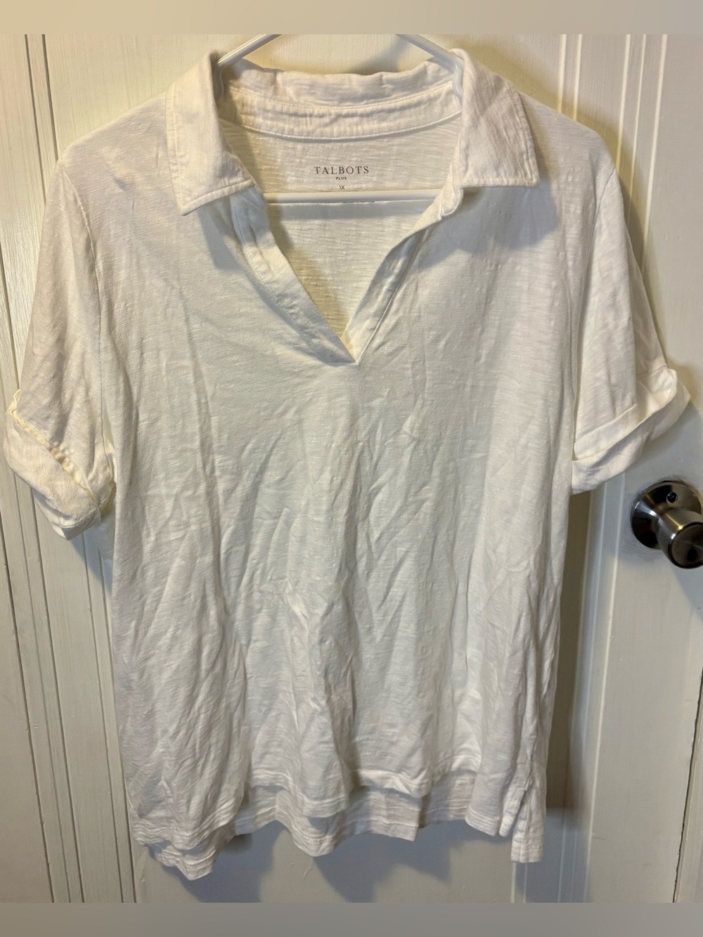 Talbots Women's White Short-Sleeve Collared V-Neck Polo